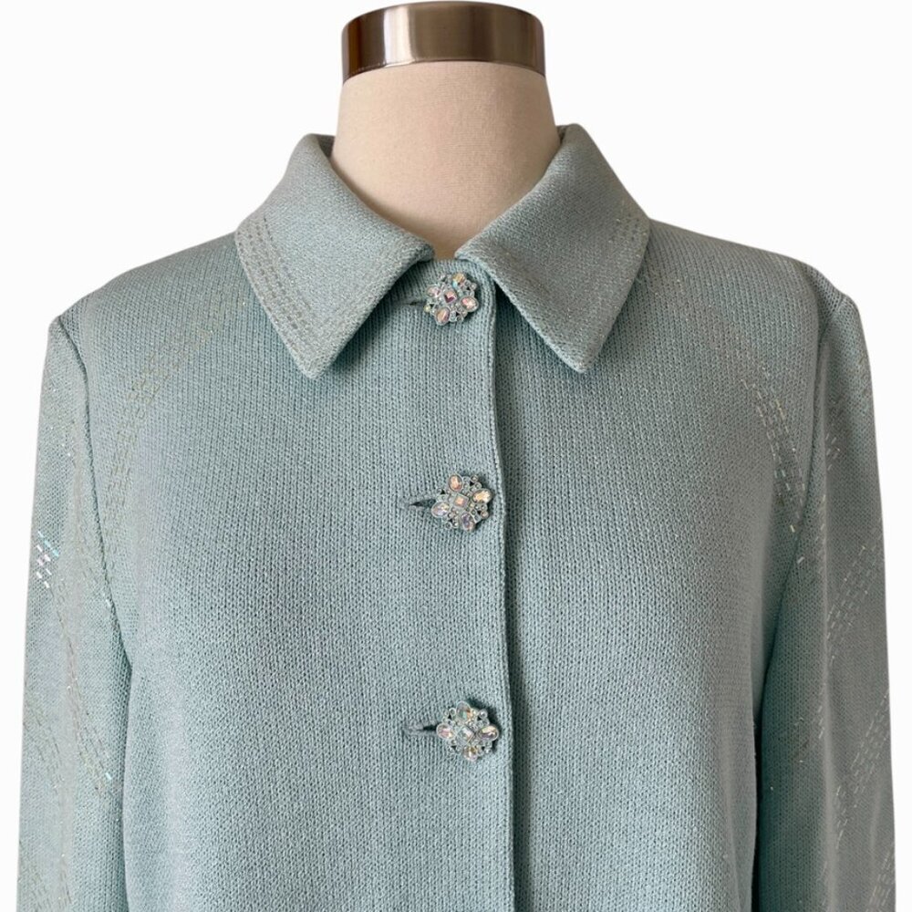 St John Evening Paillette Knit Jacket 8 Soft Blue Embellished Elegant - Picture 3 of 10